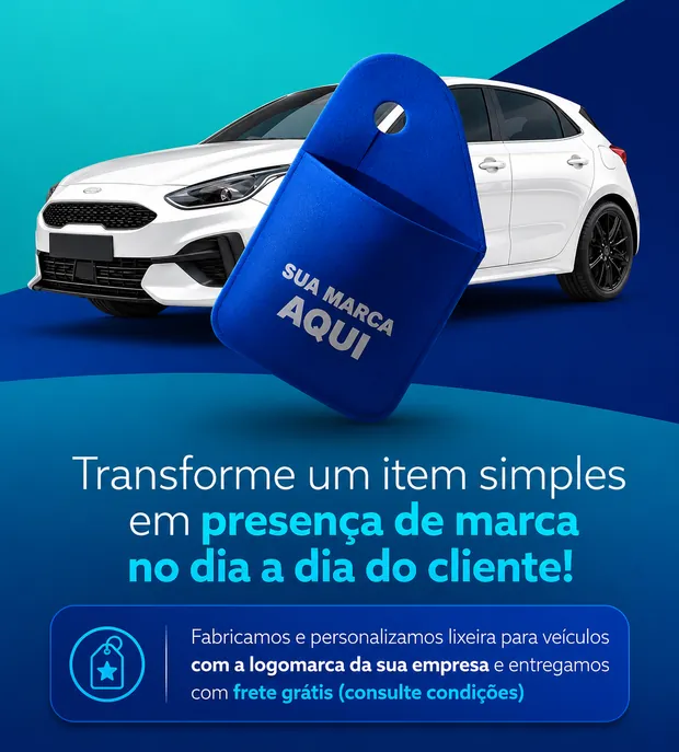 Propaganda OTL Car com veículo e lixeira automotiva retornável personalizada